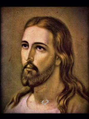 The cover image features a painted portrait of Jesus Christ. He is depicted from the chest up, facing slightly to the left, with long, wavy brown hair and a beard. His gaze is directed upwards with a contemplative expression. The background is a warm, muted brown. The overall style is classical, with a focus on realistic detail.