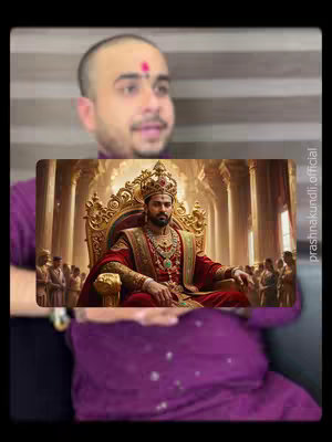 The image features a man in the foreground, with a superimposed image of a king or emperor on a throne in the center of the image. The background of the image of the man is blurred, and the king image features an elaborate throne room setting. The main color palette is gold, red, and purple.