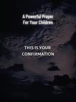 The cover image displays a dramatic sky scene with dark, swirling clouds dominating the background. Two lines of white text stand out against the dark backdrop, reading phrases related to prayer and confirmation.