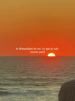 The image depicts a sunset over the ocean with text overlayed. The sky transitions from orange to a darker hue, with the sun setting over the horizon. The water appears calm.