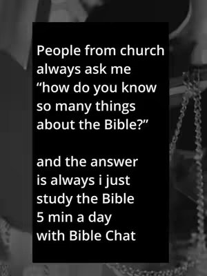 An image with a stark black background featuring white text in a rectangular box. The text poses a question about Bible knowledge, followed by an answer and a reference to studying the Bible daily with 'Bible Chat'.