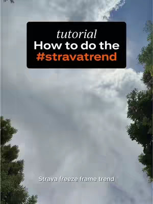The image shows a sky filled with clouds, with a layer of text overlaid in a black rectangle. The text reads 'tutorial', 'How to do the #stravatrend' in white and orange fonts respectively. The image has a bright, daytime feel with green trees on the sides.