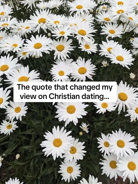 A close-up shot of a field filled with numerous white daisies with yellow centers, set against a background of green foliage. The composition is dense, with the flowers filling the frame. The image includes text on a black banner at the bottom.