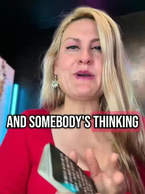 The cover image features a woman with long blonde hair, wearing a red top. She is holding a deck of cards in her hands. The main visual element is the text overlay, which presents a call to action related to tarot readings.
