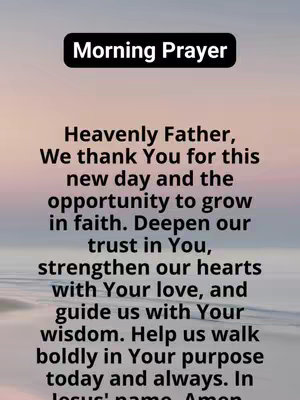 The image features the text of a morning prayer set against a soft, blurred background of a beach scene. The text is centrally aligned and prominent, composed in a clear, readable font. The top section of the white text sits in a rounded-rectangle black box that reads "Morning Prayer". The rest of text is a prayer, using warm tones and soft lighting to evoke a feeling of tranquility and reflection.