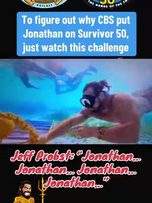 The cover image shows an underwater scene from a Survivor challenge. In the foreground, a man wearing goggles and a black face covering propels himself through the water. Text overlays at the top and bottom highlight the show and a quote.