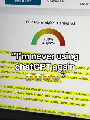 A screenshot of a webpage showing text is being tested for AI generation. The text is highlighted yellow. A hook has been overlayed in the frame.