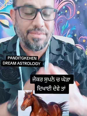A man with a beard and glasses is in the foreground, with text overlays. Below him is a close-up image of a brown horse.