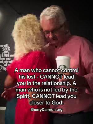 The image shows a man and a woman embracing, with the woman's back to the camera. The man is on the right, holding a coffee cup. Text in white is overlaid on the image, providing a message about relationships in a marriage context.