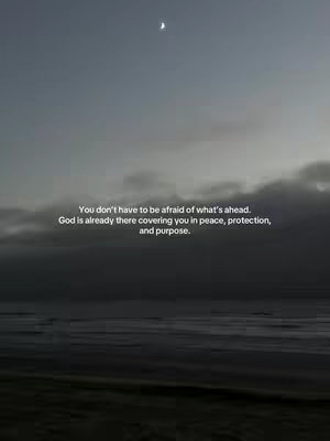 An image features a tranquil scene of a darkening sky with a crescent moon visible at the top. The lower portion of the image suggests a body of water. Text is overlaid, providing an inspirational message.