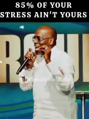The cover image shows a man speaking into a microphone, likely a public speaker or pastor. He's wearing a suit and glasses, with a serious expression. Above him, text reads, '85% OF YOUR STRESS AIN'T YOURS'. The background is a blurred image of an auditorium or stage.