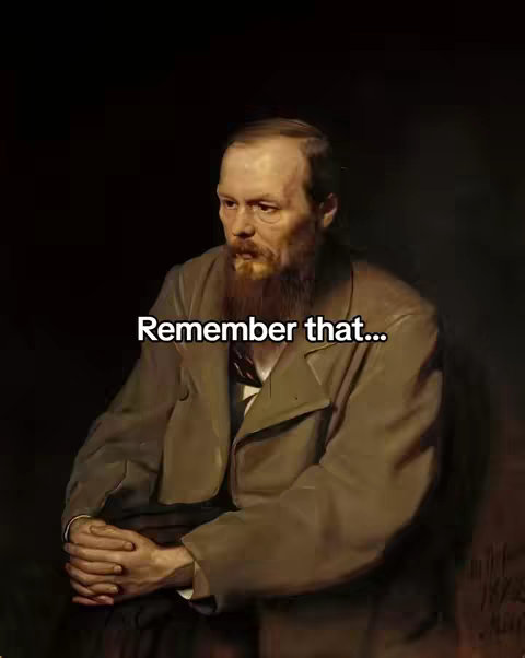 The image is a portrait of a man with a red beard, wearing a long, dark coat with a tie. The background is dark, and text overlayed on the image reads 'Remember that...'.