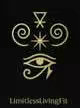 The cover image features a dark background with a gold-colored symbol in the center. The symbol combines four elements: a stylized eye at the bottom, a sun-like shape in the middle, and an upward-pointing symbol at the top with a spiral on each side. The text 'limitlesslivingfit' is at the bottom.