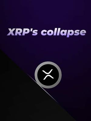 The image shows an abstract composition with a gradient purple background. The central element is a circular XRP symbol, with a downward diagonal black shape creating a ramp effect. Above the symbol, the text 'XRP's collapse' is displayed in a white, slightly italicized font.