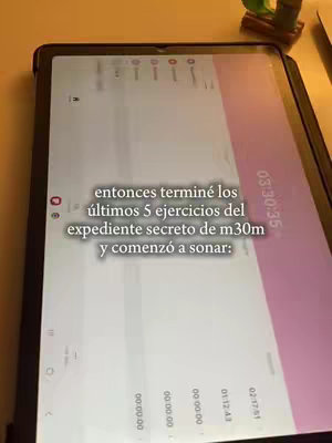 A tablet displaying an app interface with a pink and white gradient bar on the right side, showing time stamps. The tablet is set on a wooden surface with a small green plant. Overlaid text in white is centered and easy to read against the app screen.