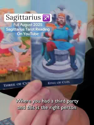 The cover image features tarot cards held in a hand, with text overlays. One card shows a seated figure, colored in blues and reds, while the other shows two female figures in the background. The layout is vertical.
