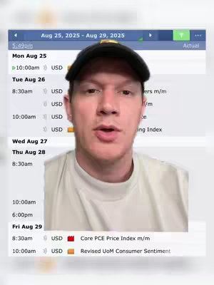 A man in a black cap is centered, speaking towards the camera. Behind him is a screenshot of a schedule, detailing dates, times, and financial data, with rows of text and small icons.