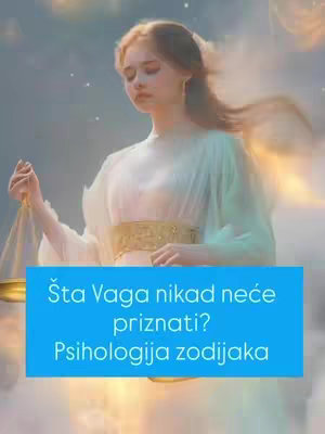 The cover image features a digitally rendered woman, likely representing Libra, the zodiac sign. She is depicted with flowing blonde hair, a serene expression, and light-colored attire. The overall aesthetic is soft and ethereal, with an air of mysticism enhanced by the cloudy background and subtle lighting effects. A blue rectangular box contains the text overlay.
