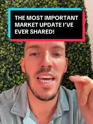 A man with a shaved head speaks to the camera, overlaid with a text box that reads, 'THE MOST IMPORTANT MARKET UPDATE I'VE EVER SHARED!' The background is a wall of green foliage. He wears a light-colored shirt and his expression is engaged.