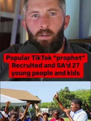 The cover image is a vertically-oriented split screen. The top half features a close-up of a man's face talking, he has short, graying hair and a beard. He is positioned in front of a dim background. Overlayed on top of the man is a red rectangle containing the text. The bottom part shows scene of a gathering with many people with some people holding their hands up toward the camera. The sky in background is sunny.