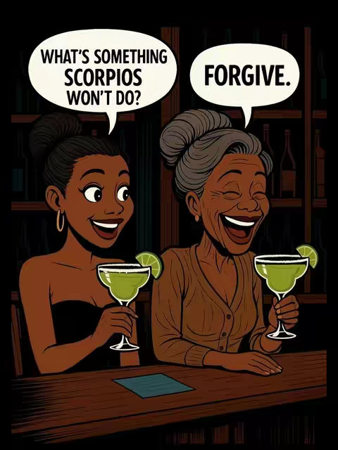 The cover image is an illustration of two women sitting at a bar, each holding a green cocktail with a lime wedge. The woman on the left is younger with dark hair and a black dress, while the woman on the right is older with gray hair and a brown sweater. Both are smiling and engaged in conversation, indicated by speech bubbles above their heads. The background features a shelf with bottles, suggesting a bar setting. The overall color scheme is warm, with browns and greens dominating the scene.