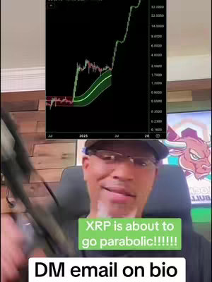 A man in glasses and a hat smiles at the camera. A chart of a stock price is displayed behind him, and overlaid on the screen is a message and a call to action.