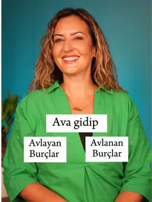 A woman with curly hair and a smile is in the center of the frame. Overlaid on the chest, there are three boxes with texts, centered and in a vertical line and are in a white background. She is wearing a green button-down shirt with a gold name necklace. The backdrop is a solid turquoise wall with a green plant visible on the left.