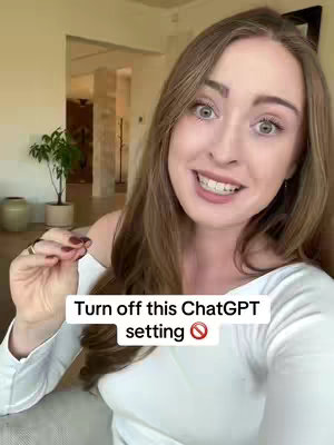 A woman with long brown hair is centered in the frame, smiling and gesturing. A white text box at the bottom contains overlay text against the background of a well-lit interior.