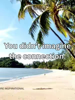 A serene beach scene under a bright blue sky, with text overlayed. Palm trees frame the top corners of the image, their fronds partially obscuring the sky. Below, a sandy beach stretches to meet calm, turquoise water. In the distance, a small land mass is visible, and the overall atmosphere is peaceful and inviting.