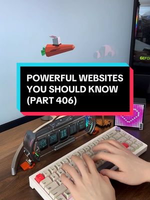 The cover image presents a well-lit workspace with a sleek, minimalist mechanical keyboard in the foreground, upon which hands are actively typing. Above the keyboard, a futuristic-looking device is mounted, featuring small screens. In the background, a teal or light blue wall is visible. A graphical display, possibly a computer screen, is on the right. A cartoon-like graphic of a carrot with a rabbit on it appears on the upper left of the screen. The image has a vertical orientation and is likely a screen capture indicative of a tech or productivity-related video.