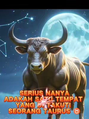 A digital illustration shows a large, muscular bull facing forward, with a night sky background featuring a large, glowing moon and a constellation outline. Bold, orange text overlay in the image poses a question related to Taurus the zodiac.