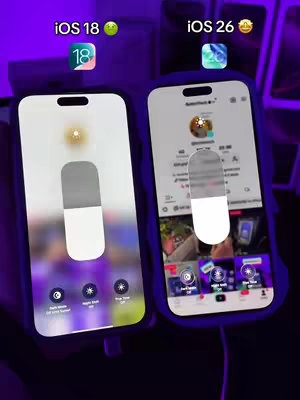 The cover image shows two iPhones side-by-side, each displaying a part of the iOS interface. The phone on the left showcases the iOS 18 interface, while the one on the right displays iOS 26. Both phones are oriented vertically. The background is subtly lit with shades of purple. The focal points are the app icons at the top and a slider is shown in the middle of the screen. The lighting is soft and the layout is clean, focusing on the comparison between the two iOS versions.
