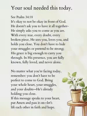 A serene image featuring white text on a slightly off-white background, with a potted plant in the lower right corner and a wooden stool. The plant has visible green leaves and the text is in a readable, standard font. The composition is simple and inviting, suggesting a focus on tranquility and thoughtful content.