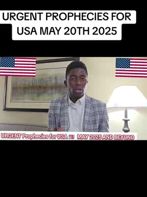 A man in a blazer and white shirt speaks against a backdrop of a living room setting. The image is framed with the US flag on both the left and right sides and text overlay at the top and bottom with bold white font. The overall tone suggests the video is about prophecies.
