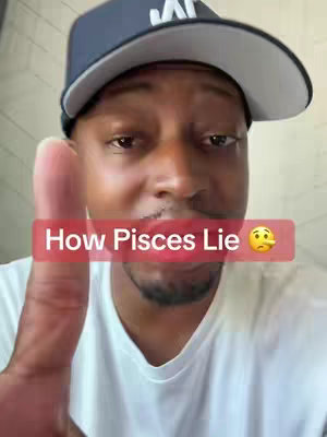 A man in a dark baseball cap is shown from the chest up, pointing a finger towards the screen. Overlayed on the image is a red banner with white text that reads 'How Pisces Lie' and an emoji of a face with a long nose.