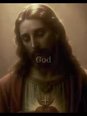 The cover image features a softly lit, artistic rendering of Jesus Christ. He has long, flowing brown hair and a beard, and is captured from the chest up. He is looking down with his eyes closed, conveying a sense of serenity and contemplation. The image is dominated by warm, sepia tones, giving it a classic, almost ethereal quality. The word "God" is superimposed in the image in a sans-serif font, positioned at the bottom.