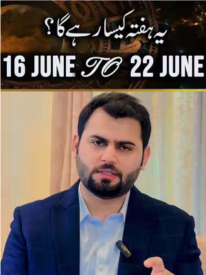 The cover image features a man in a blue blazer in front of a golden color background. Text overlays include the question "Ya Hafta Kaisa Raha Ga?" above the date range "16 June To 22 June".