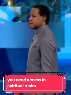 A man in a gray blazer stands with his side to the camera against a light-blue background. A red rectangle at the bottom overlaid with white text that says "you need access in spiritual realm".