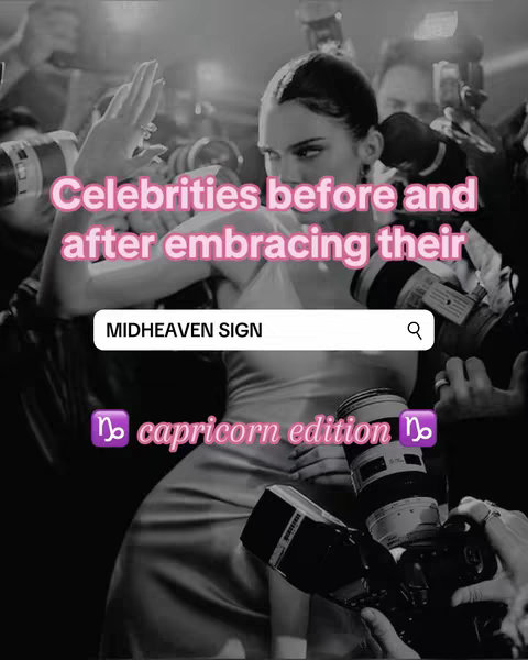 The cover image shows a black and white photograph of paparazzi photographers, with an overlay of text in a pink font. A search bar with the label "MIDHEAVEN SIGN" is overlaid as well. The background seems to contain the image of a famous person.