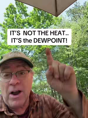 A man wearing a cap and glasses is in the foreground, pointing up. Above him is the text overlayed on a image of a sunny day surrounded by trees. A white rectangle box contains the text.