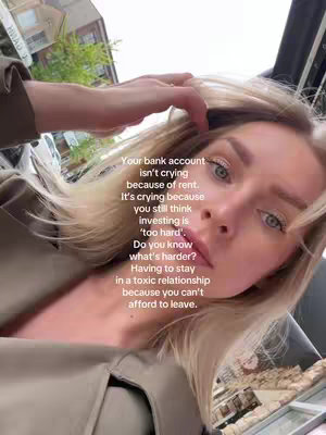 A woman with blonde hair looks at the camera in a selfie. Text is overlaid on the image.