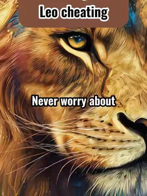 The image is a close-up of a lion's face, rendered with artistic detail and warm colors. The lion's eye, a focal point, is yellow with a dark pupil and surrounding detail. The text overlays are in white, with a dark brown background at the top.