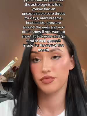 A young woman with long dark hair and full makeup looks directly at the camera. Text is overlaid on the top half of the image.