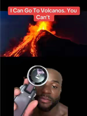 The cover image is vertically divided, presenting a dramatic scene of a volcano erupting at the top and a selfie of a man holding a portable fan at the bottom. The volcano image, with its blazing red and orange lava against a dark sky, is framed within the upper half. Below, the man's face is central, his expression focused as he holds the fan up towards the camera. The background is black, creating a stark contrast highlighting both the fiery volcano and the person.