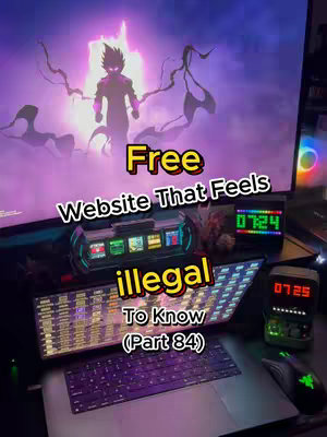 The image shows a desktop setup with a laptop in the foreground, displaying a screen with code or text. Above it is a darkened monitor displaying a silhouetted anime figure against a bright, purple background. Text overlays indicate a free website with possibly illegal content.