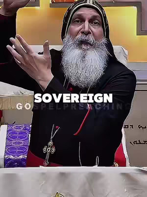 A video cover features a man with a long white beard and a black and red ecclesiastical robe. Text overlayed in the image says 'SOVEREIGN' and 'GOSPELPREACHING'. The man is gesturing with his hands, and a cross necklace is visible.