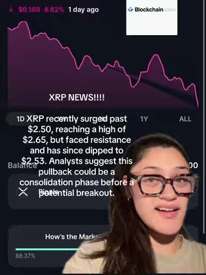 A woman with glasses, and her upper body is visible in the frame, against a background displaying a financial chart. A financial chart is visible in the upper-left, with the text overlayed on the screen.