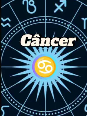 The cover image features a dark blue background with a detailed, circular design reminiscent of a zodiac wheel. Central to the composition is a yellow circle containing the Cancer zodiac symbol in white. Above this, arched text reads 'Câncer' in a bold, white font set within a black outline. The overall design has a polished, digital aesthetic.