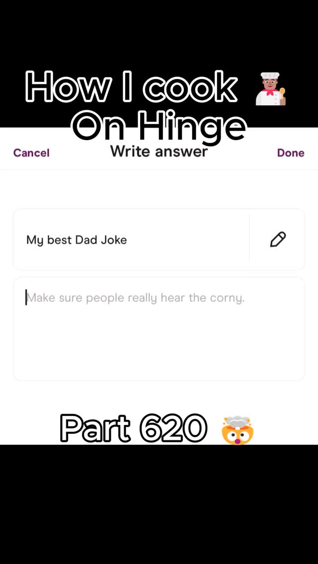 The cover image shows a screenshot of the Hinge app, with a form to write a response. The text says, "How I cook On Hinge". The text boxes are set on a white background and a black background