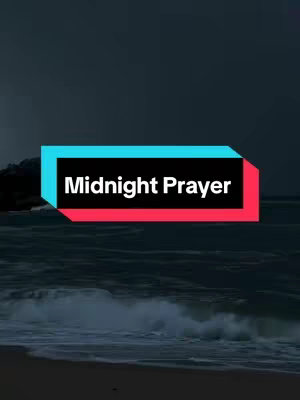 The cover image shows a seascape at night with a dark sky. There's a strip of land at the bottom, with waves breaking on the shore. In the center, text overlays are in a teal rectangle with a red border that says 'Midnight Prayer' in white text.